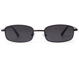 Laurinny Retro Narrow Rectangle Sunglasses for Women Men Vintage 90s Small Metal Frame Square Glasses(Black/Grey)