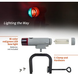 Pactrade Marine Battery Navigation Lights for Boats LED - Portable Red/Green Bow Light (Clamp Mount) - Kayak Fishing Accessories, Jon Boat Accessories Marine