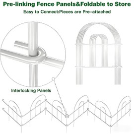 AMAGABELI 35 Panels 18in(H)×50ft(L) Decorative Garden Fence No Dig Rustproof Metal Pre-Linking Fence Panels Garden Edging Border Animal Barrier Fencing for Flower Beds Yard Patio Outdoor Decor White