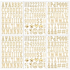 Gold Letter Stickers, 6 Sheets 1 Inch 3D Self Adhesive