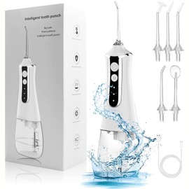 Irrigador Bucal,Hilo Dental de Agua Inalámbrico,Water Flosser Recargable de 2000mAh,300 ML,3 Modos y 5 Puntas,Limpieza Dental Portatil,Irrigador Oral Desmontable para Dientes,Encías,para Hogar,Viajes