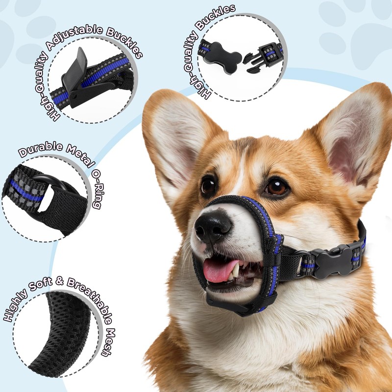 BONTHEE Dog Muzzle,Anti-Bite Adjustable Breathable Soft Muzzle for Small Medium