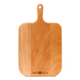 Woodla Small Wooden Cutting Board for Kitchen Wood Square Charcuterie Boards with Handle, Decorative, Compact 12.8x7.8 Inch
