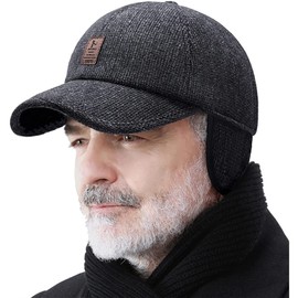 Winter for Men Outdoor Hat, Adjustable Warm Sport Golf Baseball Cap Hats Dad Caps Earflaps Thicken 55-60CM, Black, 7-7 3/8