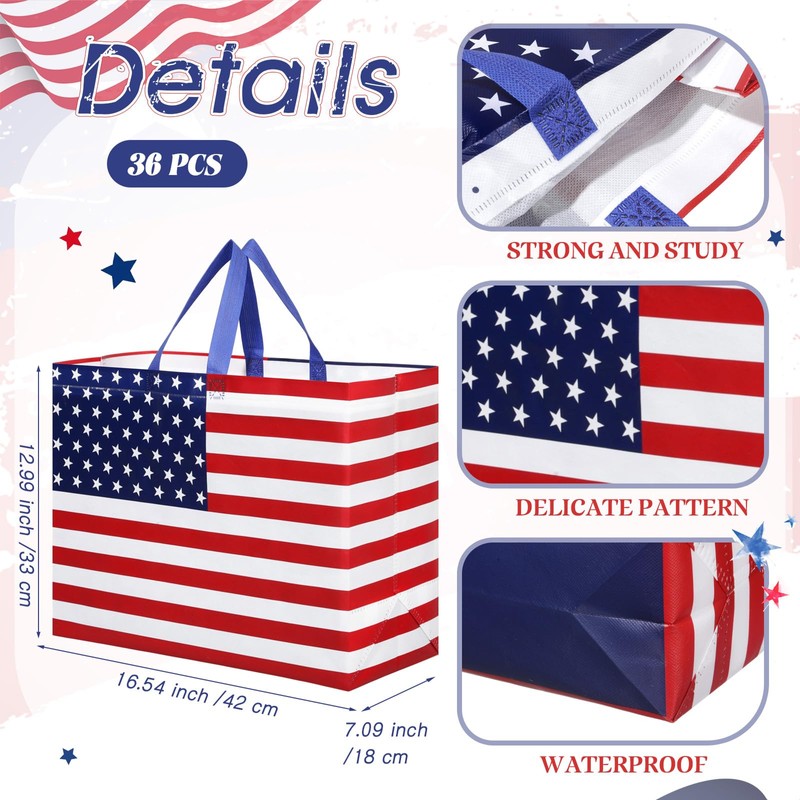 Landhoow 36 Pack American Flag Gift Bags Large 4th of