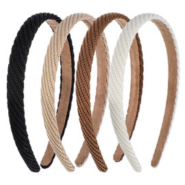 Meyeyaia 4PCS Knitted Thin Headband for Women, Trendy Non Slip Skinny Headbands for Women, Cute Solid Colors Hair Accessories (Black, Khaki, Coffee, Beige)