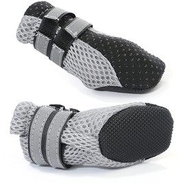 Protective Dog Boots Paw Protector, MH MOIHSING Non-Slip Pet Shoes Durable Dog Shoes Breathable Dog Booties for Small Dogs Outdoor(Size Medium, 2 Pairs, Black)