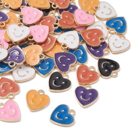 KitBeads 100pcs Random Heart Shape Smile Charms - Colorful Happy Face Valentine Love Hearts for Jewelry Making Bracelets Bulk