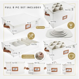 HOMELUX THEORY Saucer Plate Storage Box, 2pc Ivory Hard Shell China Storage Containers Thick Surfaces Lid & 24 Felt Pads, Heavy Duty Moving Box with Handles for Dishes, Dinner Plate, & Dinnerware