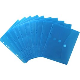 EXXO by HFP 35026 Document Folders A5 Landscape Transparent Blue Document Folder with Euro Perforation, Filing Edge, Flap and Velcro Fastening Pack of 10