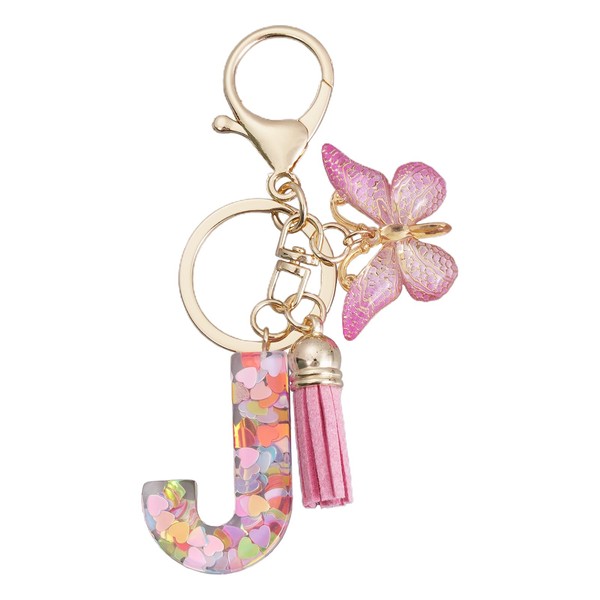 ORUZA Alphabet Initial Letter Keychain, Pink Initial Letter Keyring with