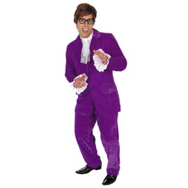 Fun Shack Mens 60s Movie Gigolo Costume Adults Man Of Mystery Purple Suit Outfit, M, 60s Gigolo Purple