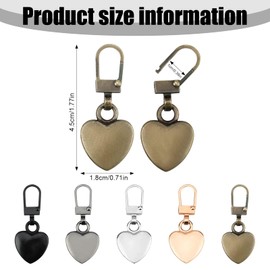 15Pcs Heart Shaped Zipper Pull Replacement, Detachable Zip Pulls Metal Zipper Gripper Zip Repair Pull Tab Zipper Pull Replacement Slider Kit for Coat Jacket Backpack Handbags