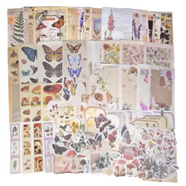 CHRYCELESTE Vintage Scrapbook Kit - 200pcs Vintage Scrapbook Stickers and Paper, Journal Stickers Kit, Junk Journal Paper Kit (Botanic Garden)