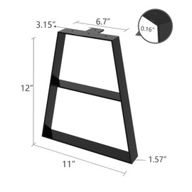 Orgerphy 12” Black Trapezoid Metal Bench Legs (2PCS) | Heavy Duty Furniture Legs for Bench| Mertal Table Legs| Screws and 4pcs Rubber Floor Protectors | Mid Century Modern Desk Legs Furniture Legs