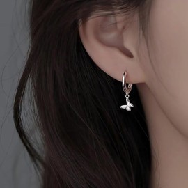 Umiwe Dangling Women's Ring Earrings, S925 Silver, Hypoallergenic, Small, Platinum Plated, Both Ears, Cute Hoop Earrings (Silver), Silver, No Gemstone