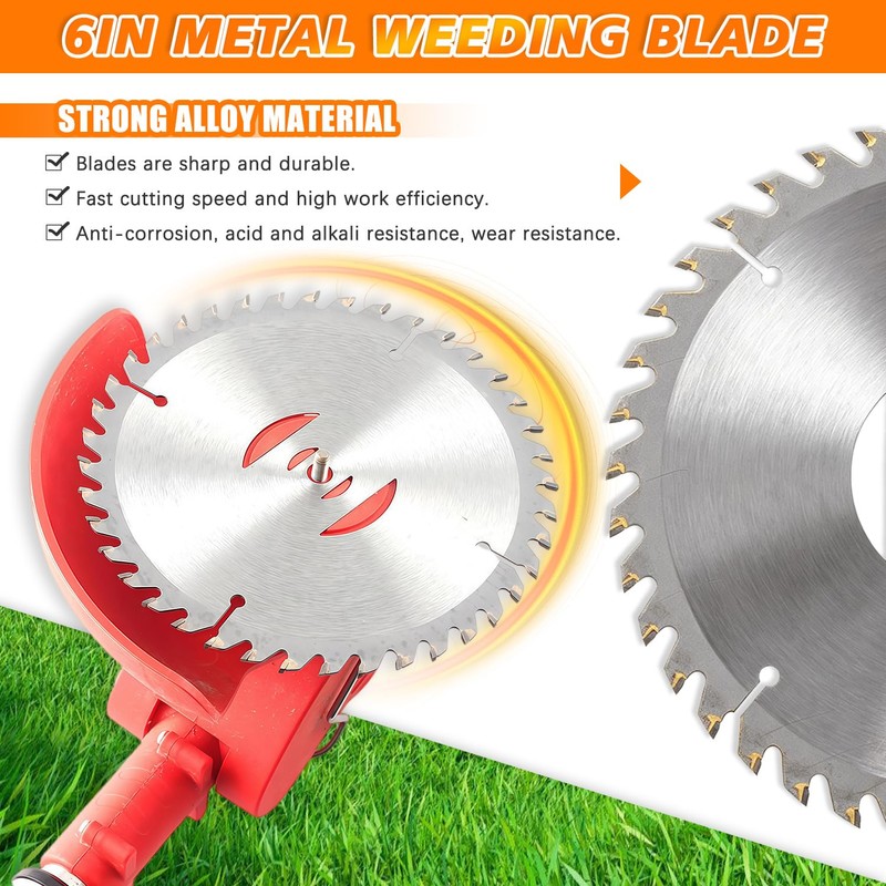 HUAREW 7Pcs 6" 40T Carbide Weed Wacker Blades w/Nut for