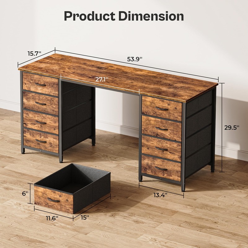 Huuger 55 Inch Computer Desk with 8 Drawers, Office Desk