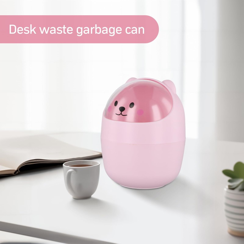 Desktop Trash Can with Lid, Cute Mini Desk Bin, Plastic
