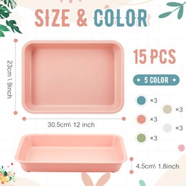 Mifoci 15 Pcs Activity Plastic Art Trays Morandi Color Art and Craft Tray Stackable Plastic Serving Trays for DIY Projects Painting Beads Home Classroom Storage (12 x 9 x 2 Inch)