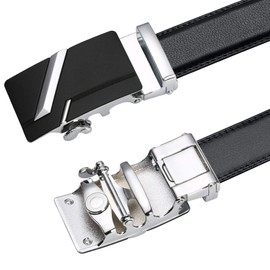 flintronic Men’s Leather Belt, Automatic Buckle Leather Ratchet Belt 3.5cm * 125cm (Keychain & Gift Box Include)