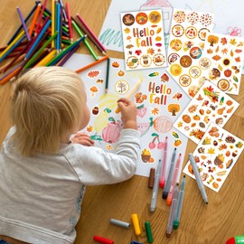 Joy Bang Fall Stickers for Adults Kids, 476 Pcs Autumn Leaves Decals with Pumpkin Maple Leaf Squirrel Corn Hedgehog, 24 Sheets Hallo Fall Thanksgiving Themed Harvest Stickers Bulks Decor for Water Bottles Bags Envelopes Cards Laptop Cup Scrapbooking, Tea