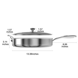 CATHYLIN 316L Stainless Steel 8QT Frying Pan Hexagon Nonstick Wok with Lid,Single Handle to Hold, PFOA Free, Dishwasher Oven Safe (8QT/Single Handle)