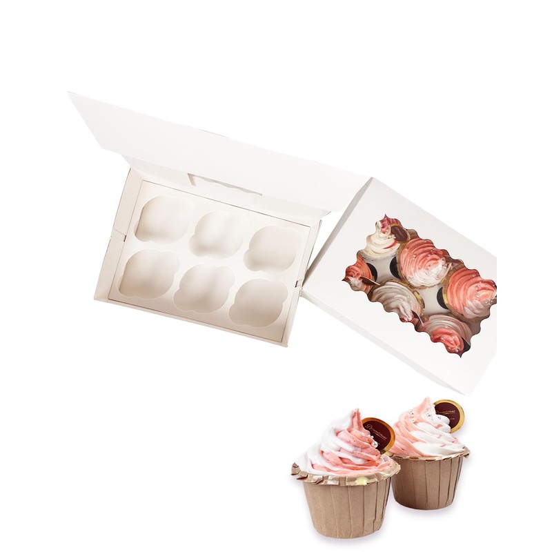 qiqee White 6 Cupcake Boxes with Window 12 Packs Cupcake