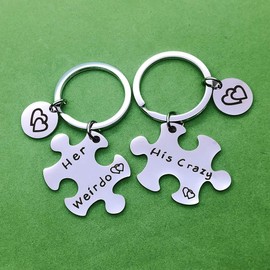 Huwujiu Anniversary Keyring Gifts for Boyfriend Girlfriend His Crazy Her Weirdo Keyring Set Wedding Christmas Birthday Gifts Valentines Day Gifts for Couple