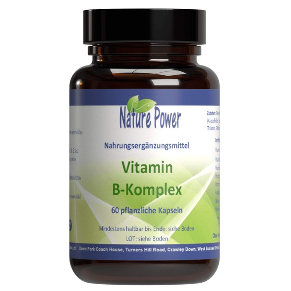 Vitamin B Complex - All 8 B Vitamins - High Dose - 60 Vegetable Capsules in Brown Glass - GMO Free and Vegan - by Nature Power