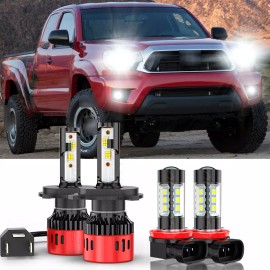 CHUSYYRAY For Toyota Tacoma 2012-2015 4X Combo LED Headlight Hi/Lo Beam Fog Light Bulb Kit