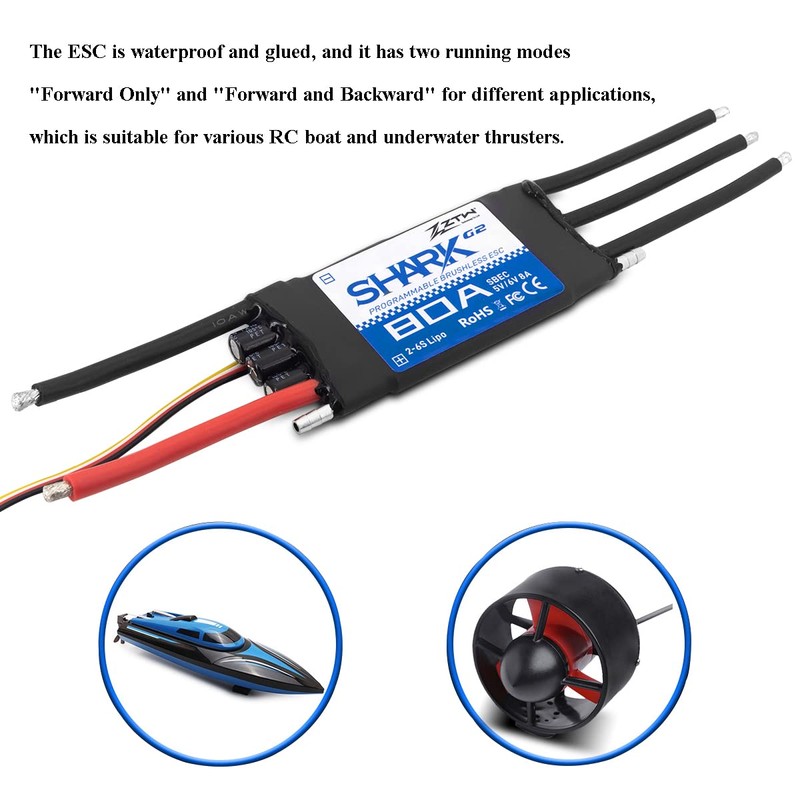 Waterproof Amplifier ZTW Shark 80A/100A ESC G2 Built-in Adjustable Switching