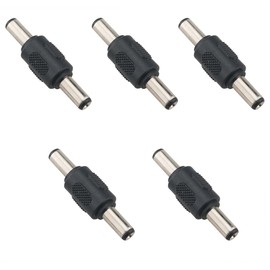 Ruiwaer 5PCS Black 5.5mm x 2.1mm DC Power Adapter DC Barrel Power 2.1mm X 5.5mm Male to Male Coupler Connector DC Power Jack Adapter Barrel Connector for CCTV Camera