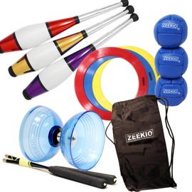Zeekio Professional Juggling Kit - Including Juggling Clubs - Balls - Rings - Diabolo and Carry Bag (Professional)