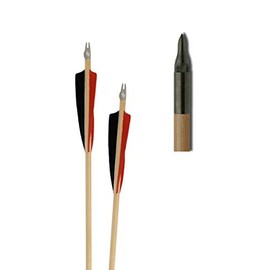 Battle-Merchant Handmade Ready Made Arrow 32 Inches 11/32 with Brass Tip Natural Feathers Brown/Brown/Green 5 Inch Shield - Arrow Longbow Wooden Arrow