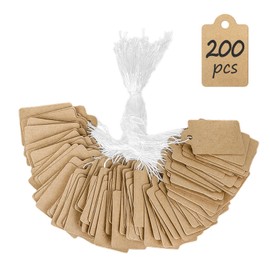 Uniclife 200 Pcs Kraft Price Tags 2.5 cm Writable Price Labels Kraft Price Display Tags for Pricing Clothing Jewelry Gifts Blank Hang Tags Merchandise Marking Tags with Hanging Strings, 3.5 x 2.2 cm