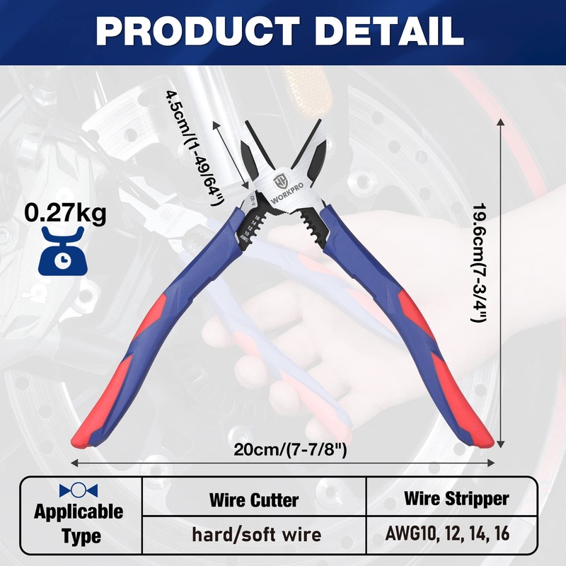 WORKPRO Diagonal Cutting Pliers with Wire Stripper, 7.5 inch Heavy