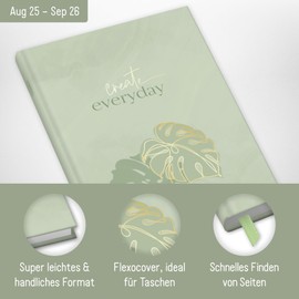 Häfft - Timer A6 Slim 2025/2026 "Green Monstera" Student Calendar in Pocket Format - Student Planner, School Planner, Study Planner, Semester Planner for Upper Level, Training or Study