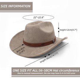 LIDHAY Cowboy Hat for Women Men Wide Brim Cowboy Cowgirl Hats Western Suede Cattleman Cowboy Hats 181KM Light Coffee
