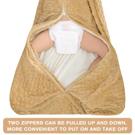 BSTOPPT Fleece Baby Sleep Sack with Plush Dots,2 Pack TOG 1.5 Baby Wearable Blanket with 2-Way Zipper, Toddler Sleep Sack (Brown & Dark Green, 12-18 Months)