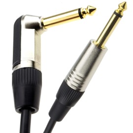 kenable Gold Right Angle MONO Jack 6.35mm Guitar/Amp LOW NOISE Cable Lead 1m