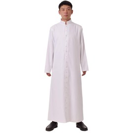 BLESSUME Catholic Cassock Church Priest Roman Robe Clergy Liturgical Vestments (L, White)