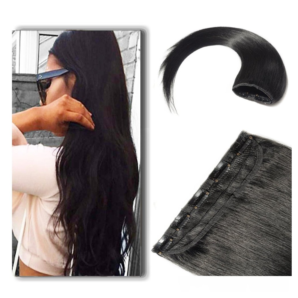 18 Inch Clip in Extensions 100% Remy Human Hair 50g One-piece 5 Clips Long Straight Hair Extensions for Women Wide Weft Soft Silky #1 Jet Black