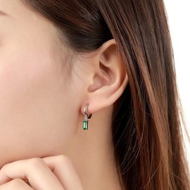 Small Silver Hoop Earrings For Women With Green Stone, Sterling Silver Hoops 925 Silver Hypoallergenic Hoop Earrings For Men 2PCS
