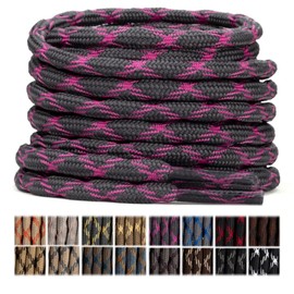 Stepace Round Boot Laces (2 Pairs) 4.5 mm Heavy Duty Thick Replacement Shoelaces for Work,Walking,Hiking,Hunting Laces Dark Gray Rose Pink-120