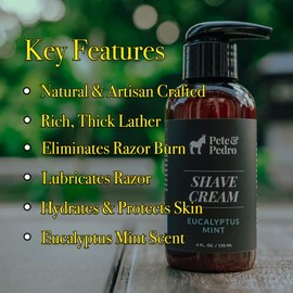 Pete & Pedro- CREMA DE AFEITAR - Natural y artesanal, aroma a menta y eucalipto | Espuma espesa y rica, ideal para los sentidos