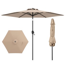 Tangkula 7.5ft Patio Umbrella, Heavy Duty Outdoor Umbrella with Push Button Tilt, Crank Handle, Vented Canopy for Backyard, Garden, Beach, Poolside (Tan)