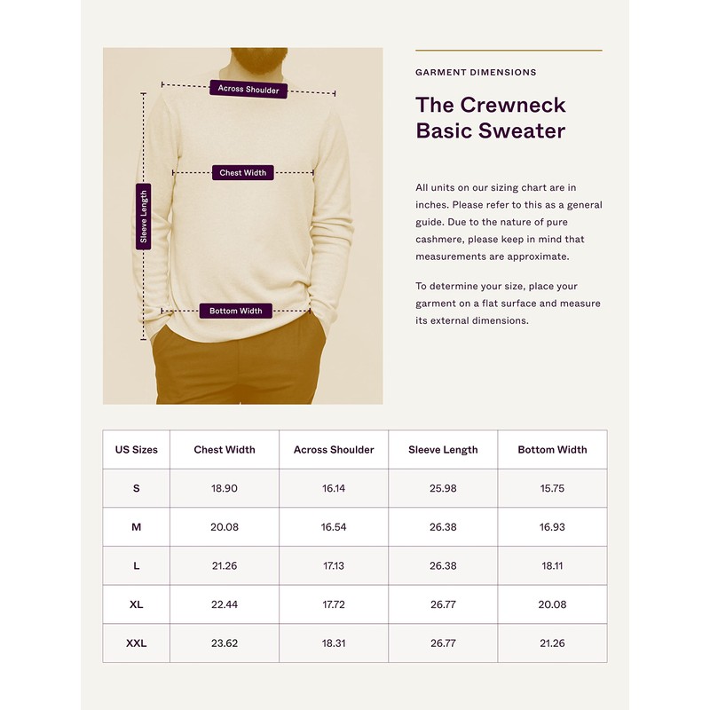 State Cashmere Men's Essential Crewneck Sweater 100% Pure Cashmere Classic