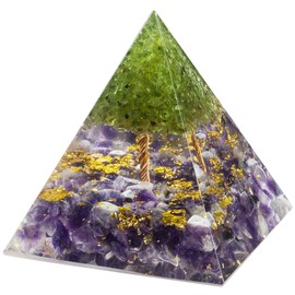 Nupuyai Amethyst Tree of Life Healing Crystal Pyramid with Gift Box, Spiritual Ornament Quartz Point Reiki Energy Figurine for Protection