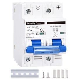 DIHOOL DC Circuit Breaker,100A 2 Pole,12V to 240 Volt Solar Disconnect Switch,DIN Rail Mount